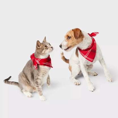 Bufanda triangular para mascotas estampado a cuadros ajustable
